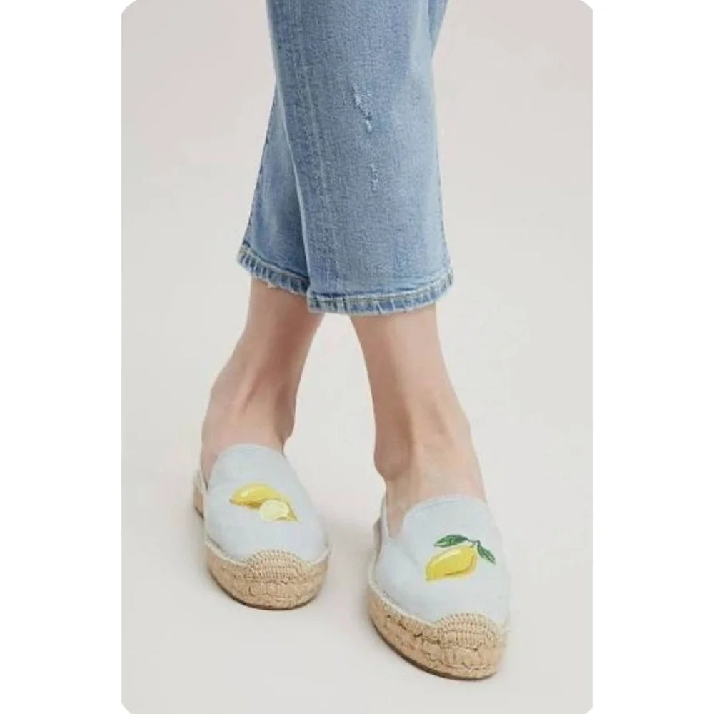 Soludos Espadrille Women's US 10 Lemon Embroidered Organic Cotton Shoes Dopamine